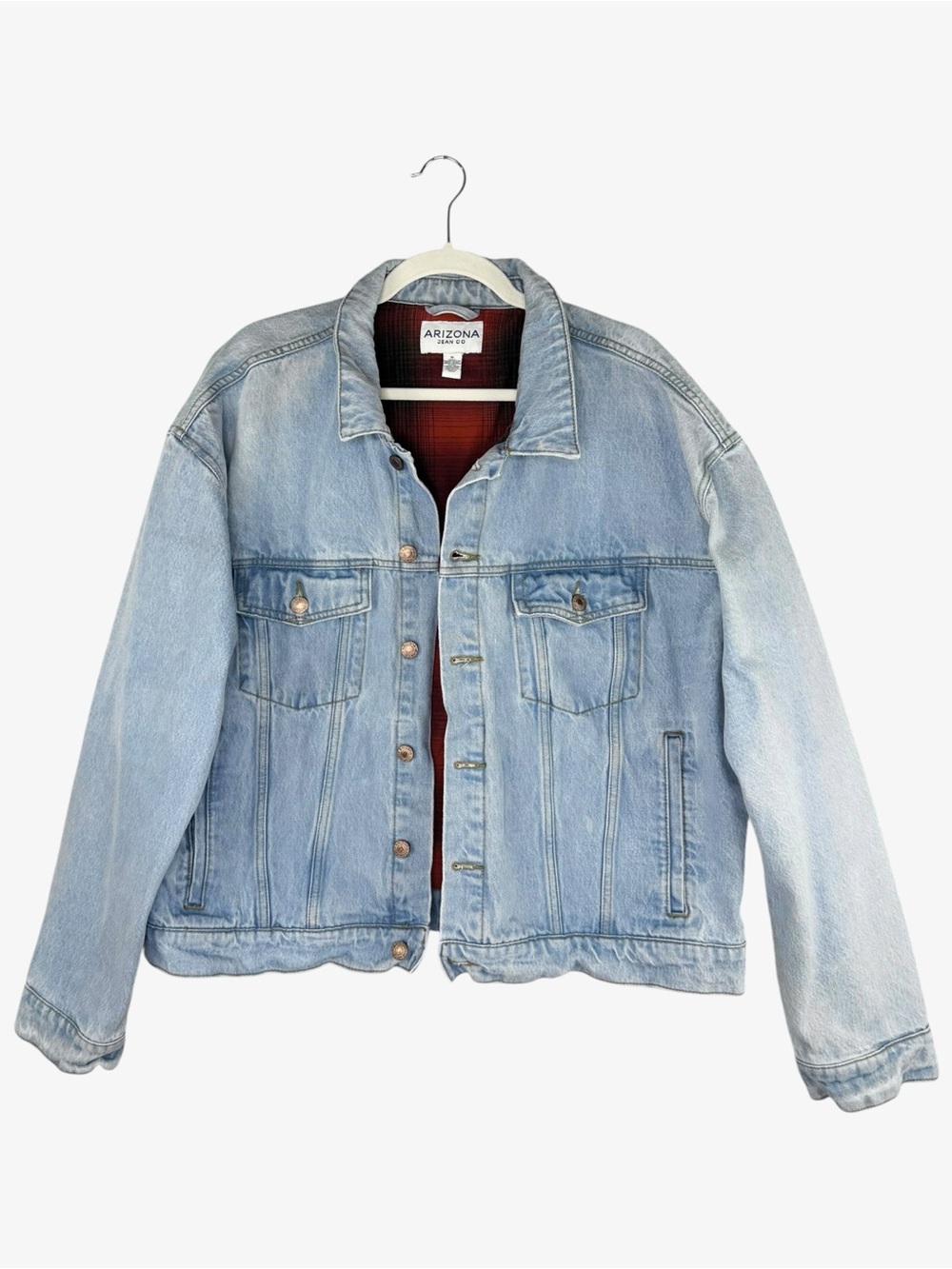 Vintage 90s Arizona Jean Co Flannel Lined Light Wash Denim Jean Jacket XL Grunge